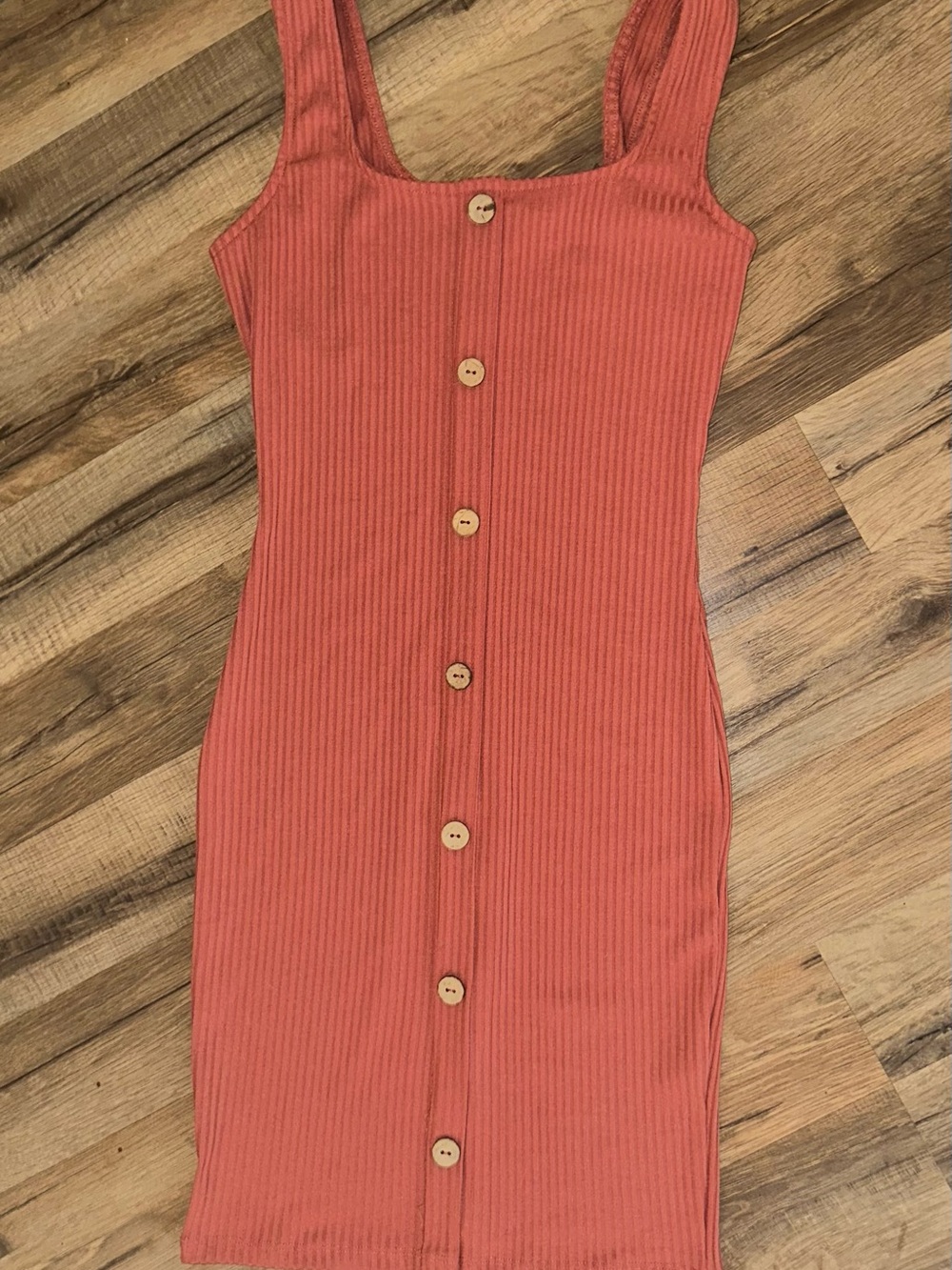 iris Ribbed Button-Front Midi Dress in Terracotta